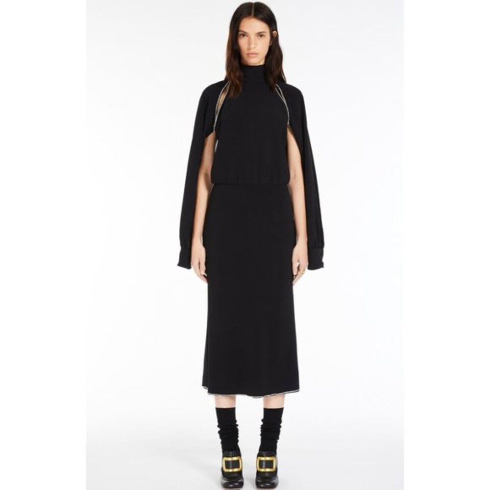 SPORTMAX Crystal Embellished Cutout black Long Sleeve Stretch Cady Dress SIZE 10